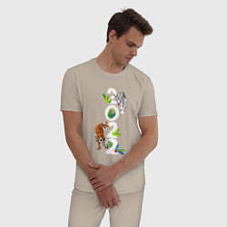 Пижама хлопковая мужская Два тигра 2022, цвет: миндальный — фото 2