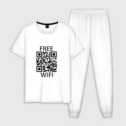 Пижама хлопковая мужская Бесплатный Wi-Fi, цвет: белый