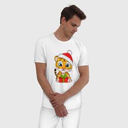 Пижама хлопковая мужская Маленький тигренок 2022 с подарком, цвет: белый — фото 2