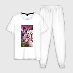 Пижама хлопковая мужская Милашка киса, цвет: белый