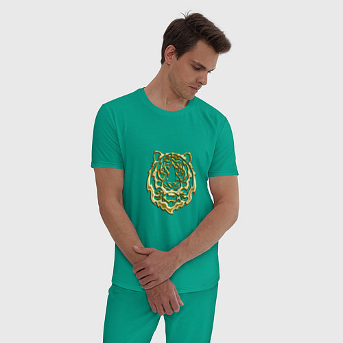 Мужская пижама Символ года тигренок золотой на удачу / Зеленый – фото 3