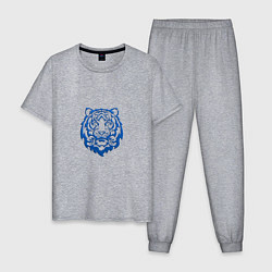 Пижама хлопковая мужская Символ года тигренок синий, цвет: меланж