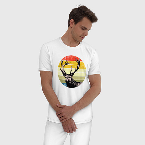 Мужская пижама Олень на закате винтажный стиль / Белый – фото 3