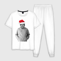 Пижама хлопковая мужская Дед Мороз Сальвадор дали, цвет: белый