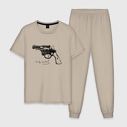 Пижама хлопковая мужская Andy Warhol revolver sketch, цвет: миндальный