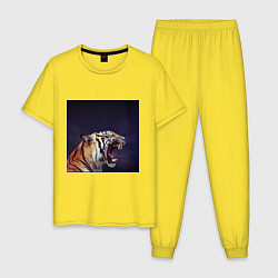 Пижама хлопковая мужская Tiger 2022 рычит в темноте, цвет: желтый