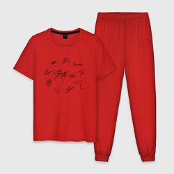 Пижама хлопковая мужская STRAY KIDS АВТОГРАФЫ ЧЁРНЫЙ, цвет: красный