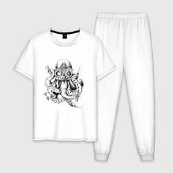 Пижама хлопковая мужская Кракен-водолаз, цвет: белый