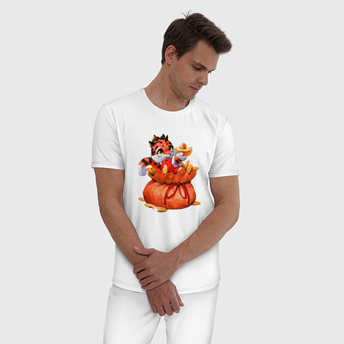 Мужская пижама Денежный тигр символ 2022 / Белый – фото 3