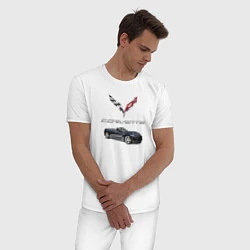 Пижама хлопковая мужская Chevrolet Corvette, цвет: белый — фото 2