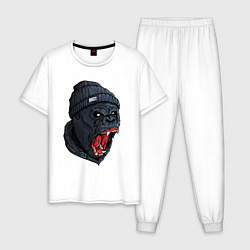 Пижама хлопковая мужская Scream gorilla, цвет: белый