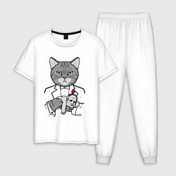 Пижама хлопковая мужская Крестный Котец, цвет: белый