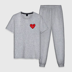 Пижама хлопковая мужская Сердечко смайлик, цвет: меланж