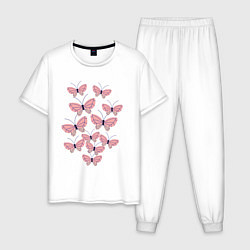 Пижама хлопковая мужская Пастельные бабочки в животе, цвет: белый