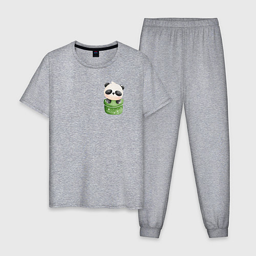 Мужская пижама Маленькая панда в кармане / Меланж – фото 1