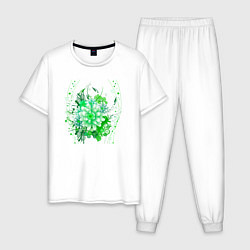 Пижама хлопковая мужская Пышная яркая зелень, цвет: белый