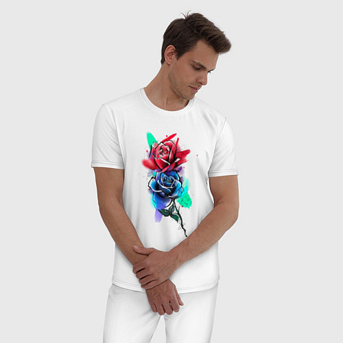 Мужская пижама Красная и синяя розы / Белый – фото 3