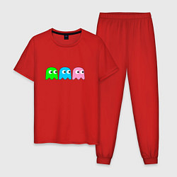 Пижама хлопковая мужская Pac man - play Для двоих, цвет: красный