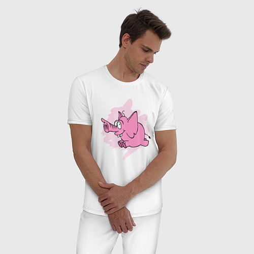Мужская пижама Розовый слон, бегущий по своим делам / Белый – фото 3