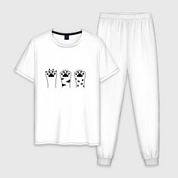 Пижама хлопковая мужская 3 Кошачьи лапки, цвет: белый