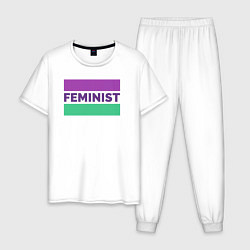 Пижама хлопковая мужская Феминист, цвет: белый