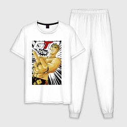 Пижама хлопковая мужская Onizuka fuck pow, цвет: белый