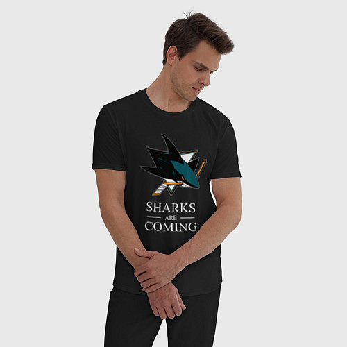 Мужская пижама Sharks are coming, Сан-Хосе Шаркс San Jose Sharks / Черный – фото 3