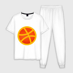 Пижама хлопковая мужская Баскетбольный неоновый мяч, цвет: белый