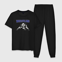 Пижама хлопковая мужская Wrestling борьба, цвет: черный