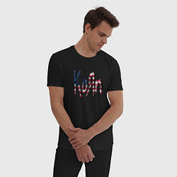 Пижама хлопковая мужская KoRn, Корн флаг США, цвет: черный — фото 2