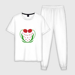 Пижама хлопковая мужская Тюльпановое сердце и бабочки, цвет: белый