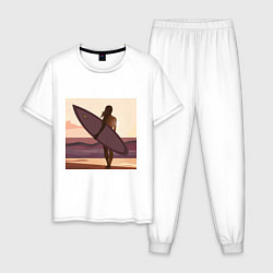 Пижама хлопковая мужская Девушка-серфер, цвет: белый