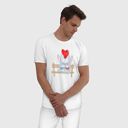 Пижама хлопковая мужская Влюбленные Зайцы на лавке Любовь, цвет: белый — фото 2