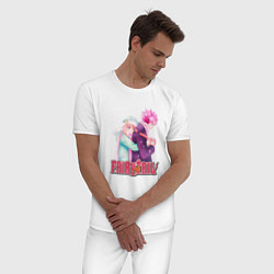 Пижама хлопковая мужская Хвост Феи Fairy Tail, Нацу и Люси, цвет: белый — фото 2