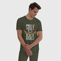 Пижама хлопковая мужская Guns N Roses Рок группа, цвет: меланж-хаки — фото 2