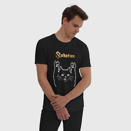 Мужская пижама Sabaton Сабатон Рок кот / Черный – фото 3