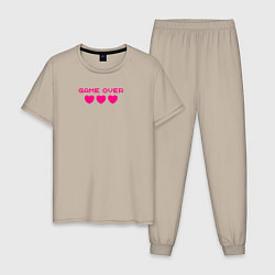 Пижама хлопковая мужская Game over розовый текст, цвет: миндальный