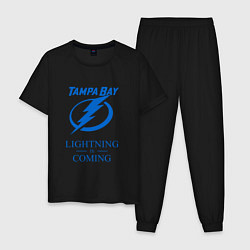 Пижама хлопковая мужская Tampa Bay Lightning is coming, Тампа Бэй Лайтнинг, цвет: черный