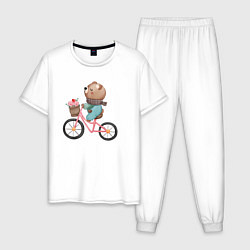 Мужская пижама Медведь с цветами на велосипеде