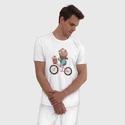 Пижама хлопковая мужская Медведь с цветами на велосипеде, цвет: белый — фото 2