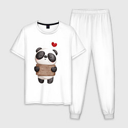 Пижама хлопковая мужская Панда с валентинкой 14 февраля, цвет: белый