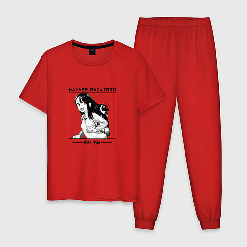Мужская пижама Хаясэ Нагаторо в квадрате с иероглифами / Красный – фото 1