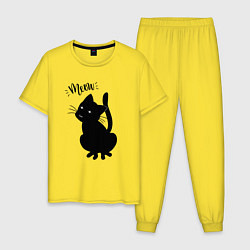 Пижама хлопковая мужская Кошка Луна Meow, цвет: желтый