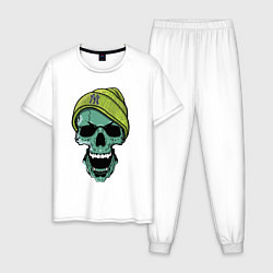 Пижама хлопковая мужская New York Yankees Cool skull, цвет: белый