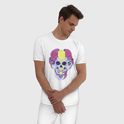 Пижама хлопковая мужская Психоделический череп, цвет: белый — фото 2