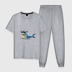 Пижама хлопковая мужская Акула - в очках, цвет: меланж