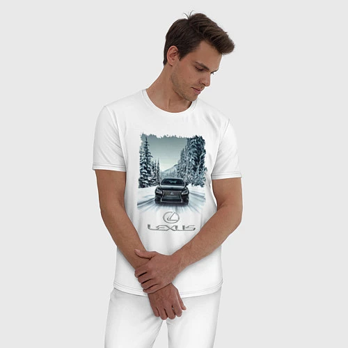 Мужская пижама Lexus - зимняя дорога / Белый – фото 3