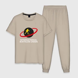 Пижама хлопковая мужская Биатлон Лого, цвет: миндальный