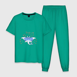 Пижама хлопковая мужская Обнимашки для ската, цвет: зеленый