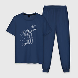 Пижама хлопковая мужская Волейбольный удар, цвет: тёмно-синий